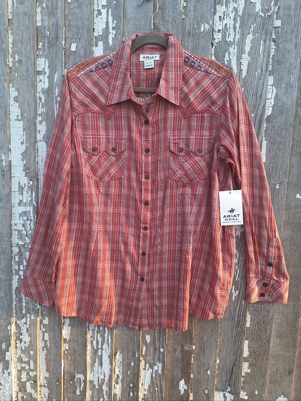 Ariat REAL Terracotta Plaid Thunderbird Western Snap Shirt Size XL NWT